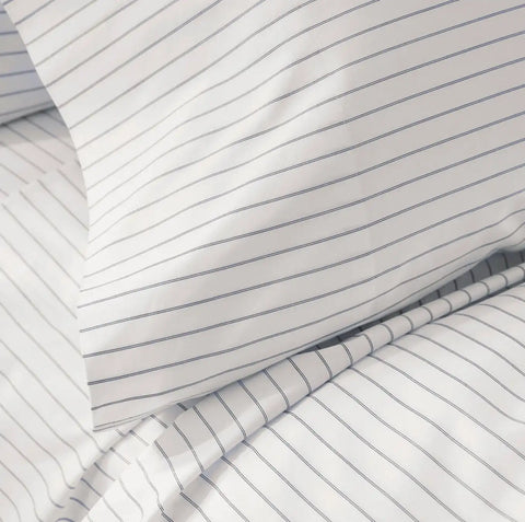 Percale Hemmed Pillowcase Set Mineral Simple Stripe