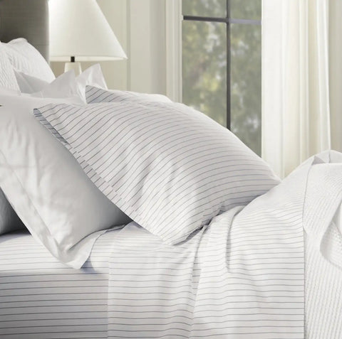 Percale Hemmed Pillowcase Set Mineral Simple Stripe