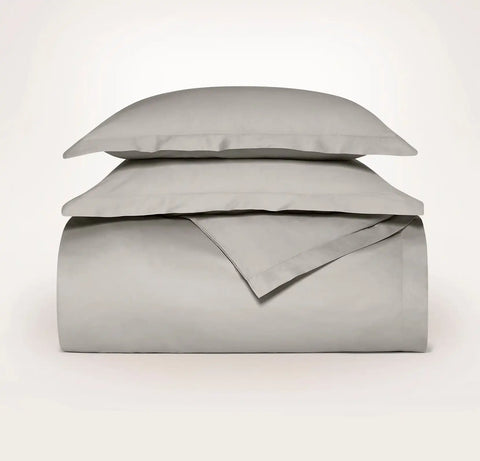 Percale Hemmed Duvet Set Pewter
