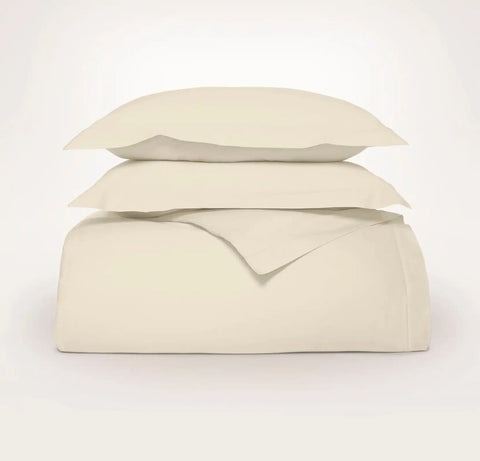 Percale Hemmed Duvet Set Natural