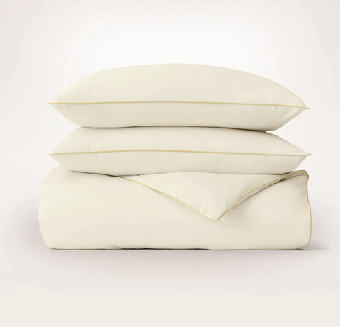 Signature Embellished Duvet Set Cream/Buttercup Piped Edge