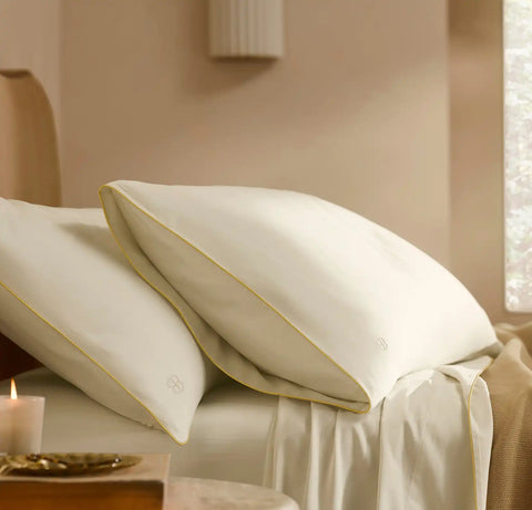 Signature Embellished Pillowcase Set Cream/Buttercup Piped Edge