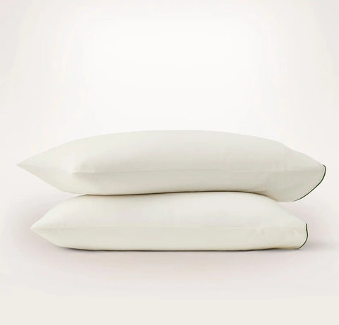 Signature Embellished Pillowcase Set Cream/Olivine Piped Edge