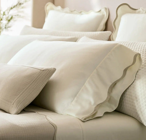 Signature Embellished Pillowcase Set Cream/Sand Curved Edge