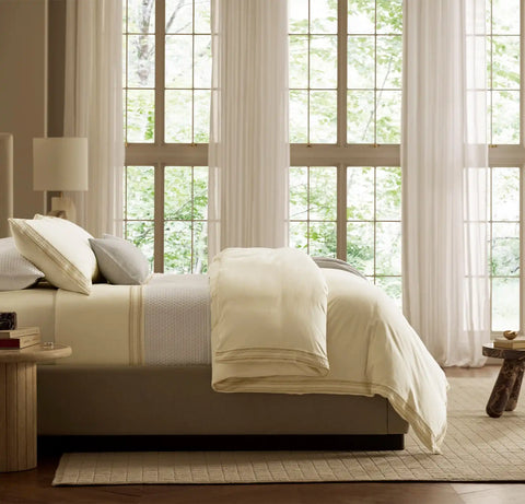 Signature Embellished Duvet Set Cream/Sand Ladder Stitch