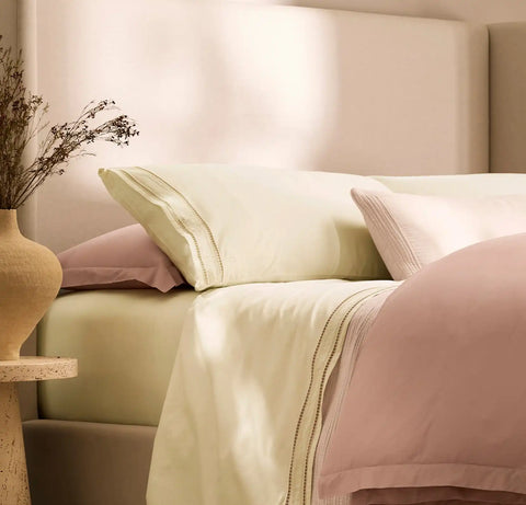 Signature Embellished Pillowcase Set Cream/Sand Ladder Stitch