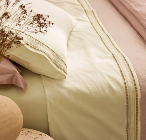Signature Embellished Pillowcase Set Cream/Sand Ladder Stitch