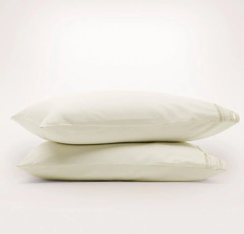 Signature Embellished Pillowcase Set Cream/Sand Ladder Stitch
