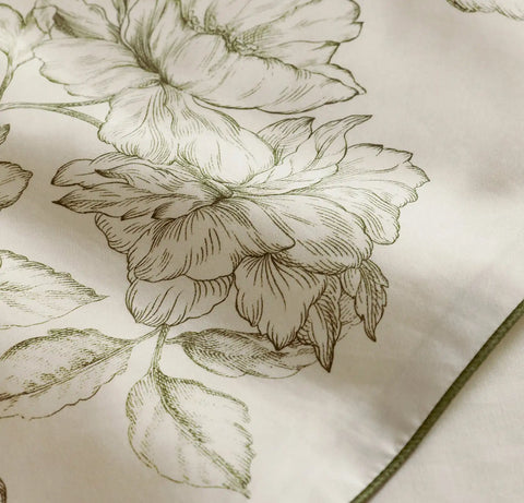 Signature Embellished Sheet Set Cream/Olivine Etched Peony Piped Edge