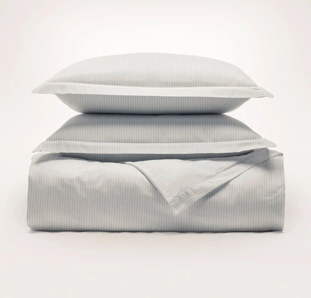 Signature Hemmed Duvet Set White/Mineral Delicate Stripe