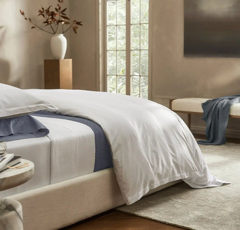 Signature Hemmed Duvet Set White/Mineral Delicate Stripe