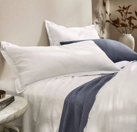 Signature Hemmed Duvet Set White/Mineral Delicate Stripe