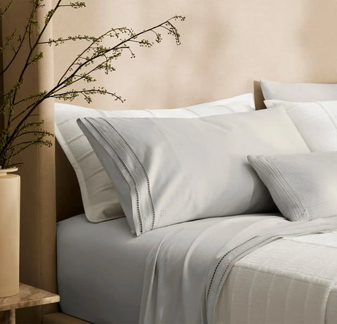 Signature Embellished Pillowcase Set Mist/Mist Ladder Stitch
