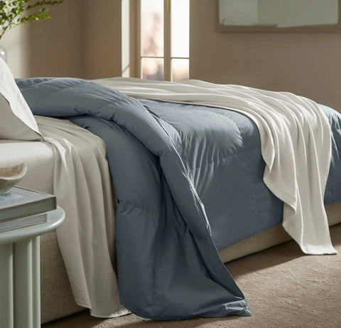 Percale Quilted Down Comforter Bluestone