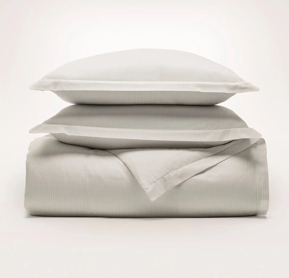 Signature Hemmed Duvet Set White/Pewter Delicate Stripe