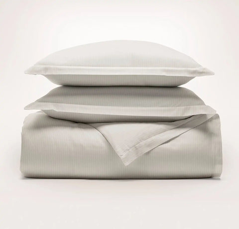 Signature Hemmed Duvet Set White/Pewter Delicate Stripe