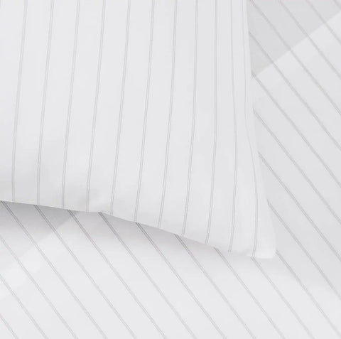 Percale Hemmed Pillowcase Set White/Pewter Simple Stripe