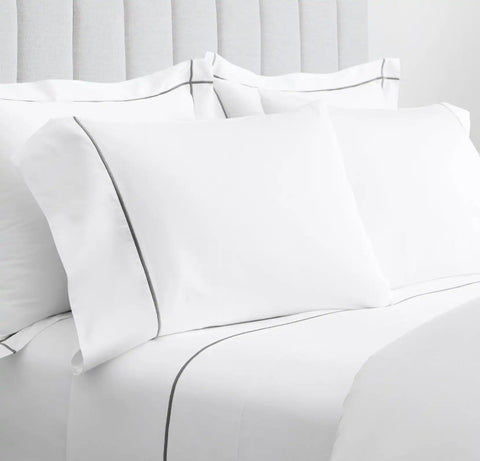 Signature Embellished Sheet Set White/Stone Embroidered