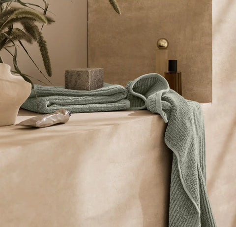 Turkish Ribbed Hand Towels (Pair) Sageleaf