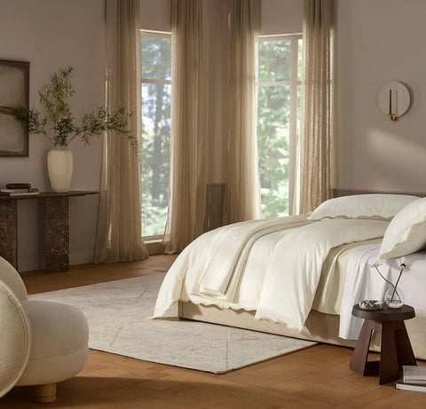 Signature Embellished Duvet Set Cream/Sand Curved Edge