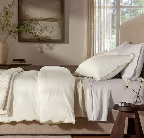 Signature Embellished Duvet Set Cream/Sand Curved Edge
