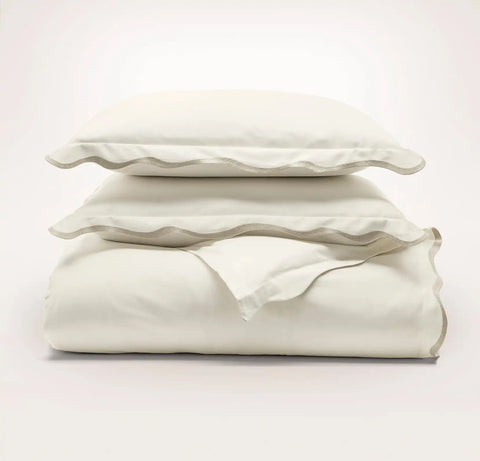 Signature Embellished Duvet Set Cream/Sand Curved Edge