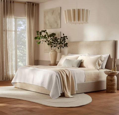 Signature Embellished Sheet Set Sandstone/Desert Sand Curved Edge