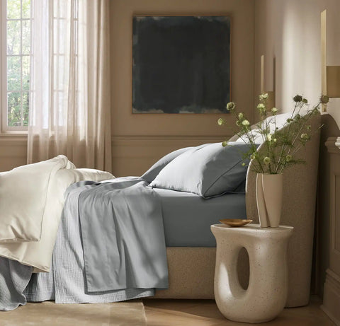Signature Embellished Pillowcase Set Shore/Bluestone Piped Edge