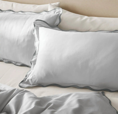 Signature Embellished Duvet Set Sky/Shore Curved Edge