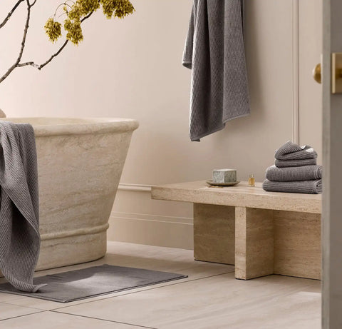 Turkish Ribbed Bath Mat Stone