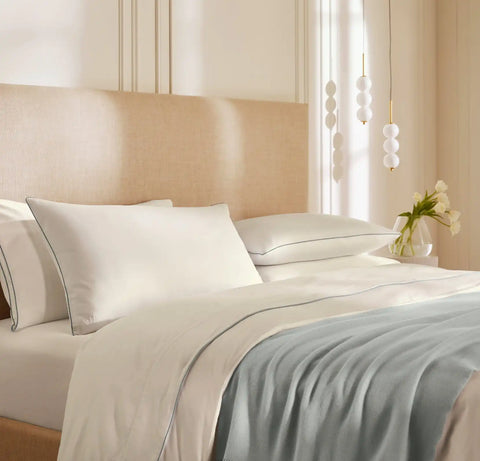 Reserve Embellished Duvet Set White/Bluestone Piped Edge