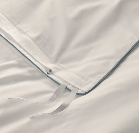Reserve Embellished Duvet Set White/Bluestone Piped Edge