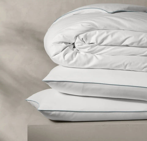Reserve Embellished Duvet Set White/Bluestone Piped Edge