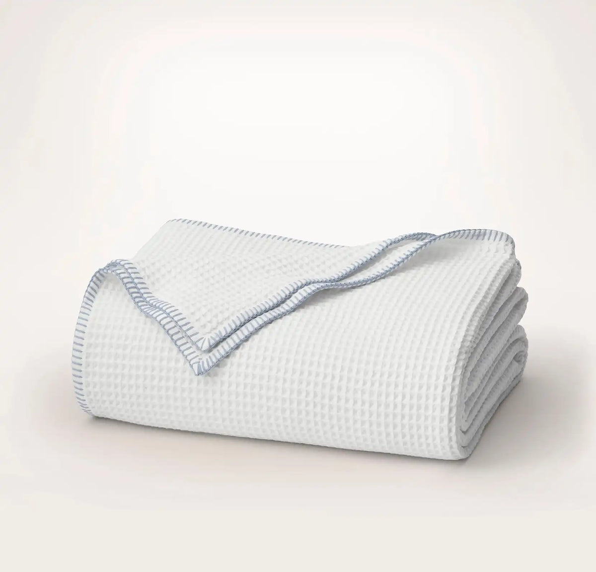 Waffle Bed Blanket White/Hydrangea Whipstitch