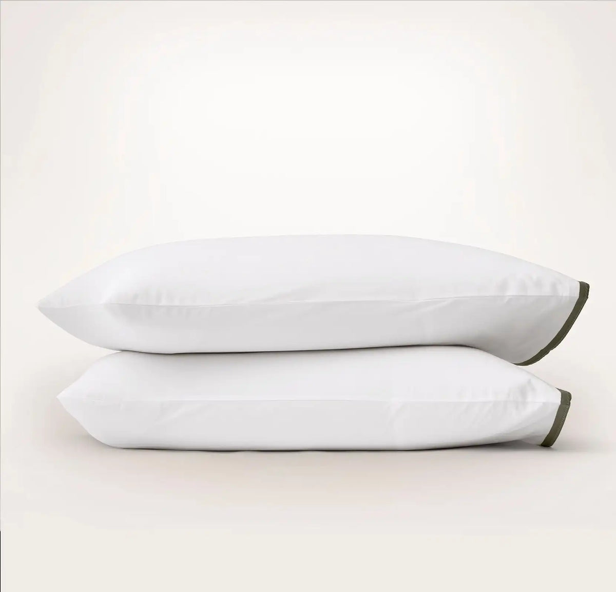 Percale Hemmed Pillowcase Set White/Juniper Framed