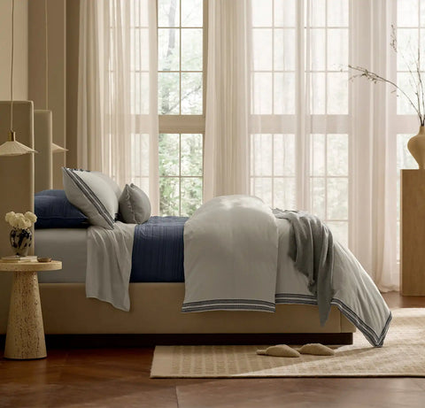 Signature Embellished Duvet Set White/Mineral Ladder Stitch
