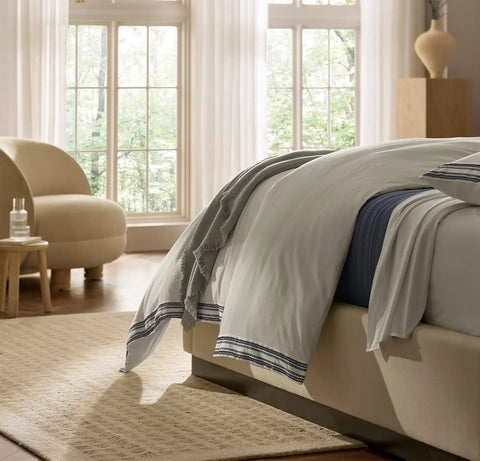 Signature Embellished Duvet Set White/Mineral Ladder Stitch