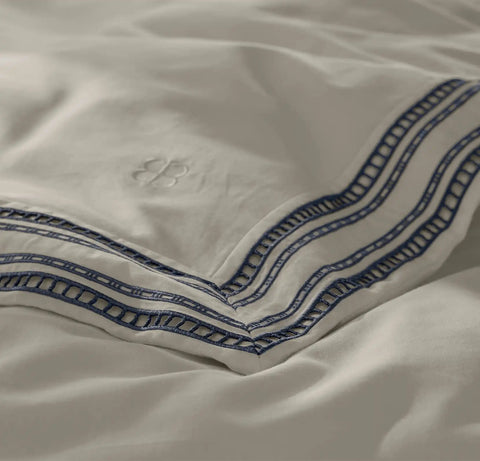 Signature Embellished Duvet Set White/Mineral Ladder Stitch