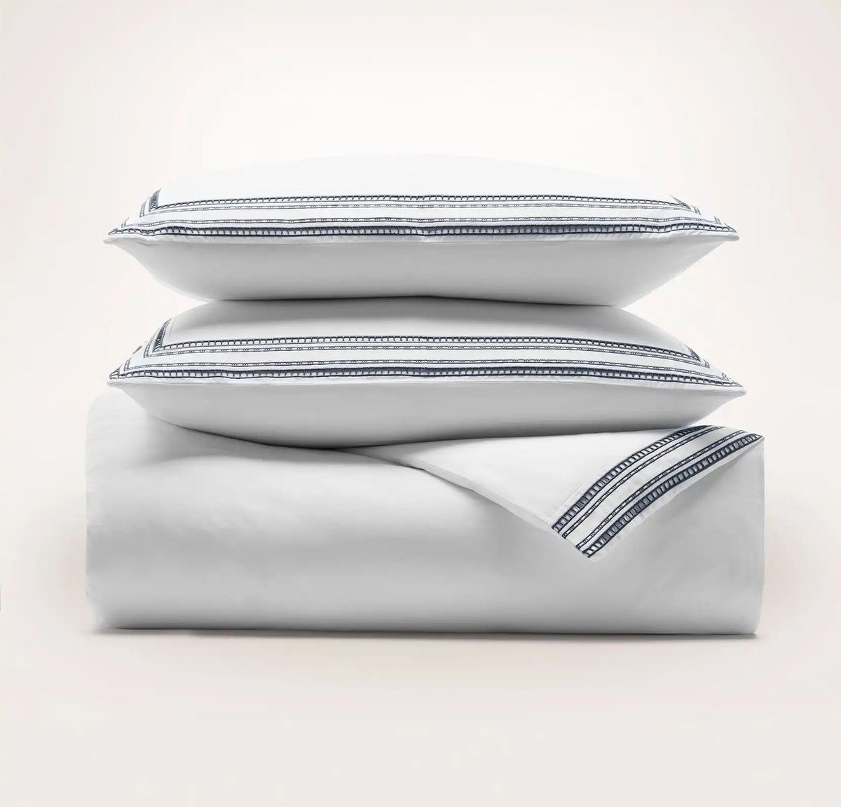 Signature Embellished Duvet Set White/Mineral Ladder Stitch