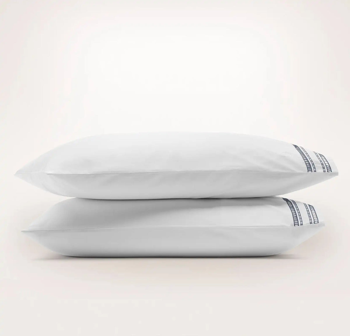 Signature Embellished Pillowcase Set White/Mineral Ladder Stitch