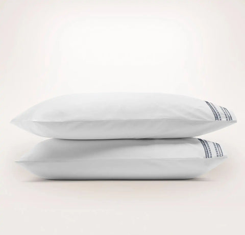 Signature Embellished Pillowcase Set White/Mineral Ladder Stitch