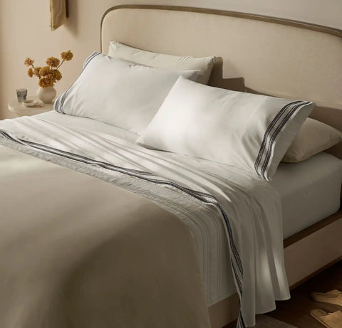 Signature Embellished Pillowcase Set White/Mineral Ladder Stitch