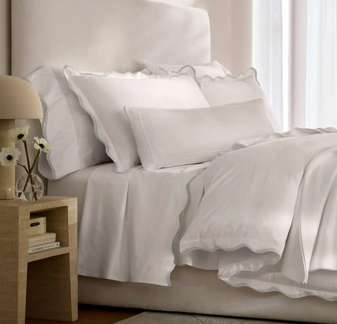 Signature Embellished Duvet Set White/Mist Curved Edge