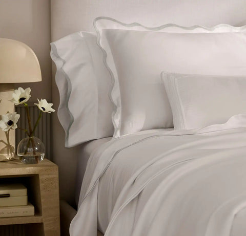 Signature Embellished Duvet Set White/Mist Curved Edge