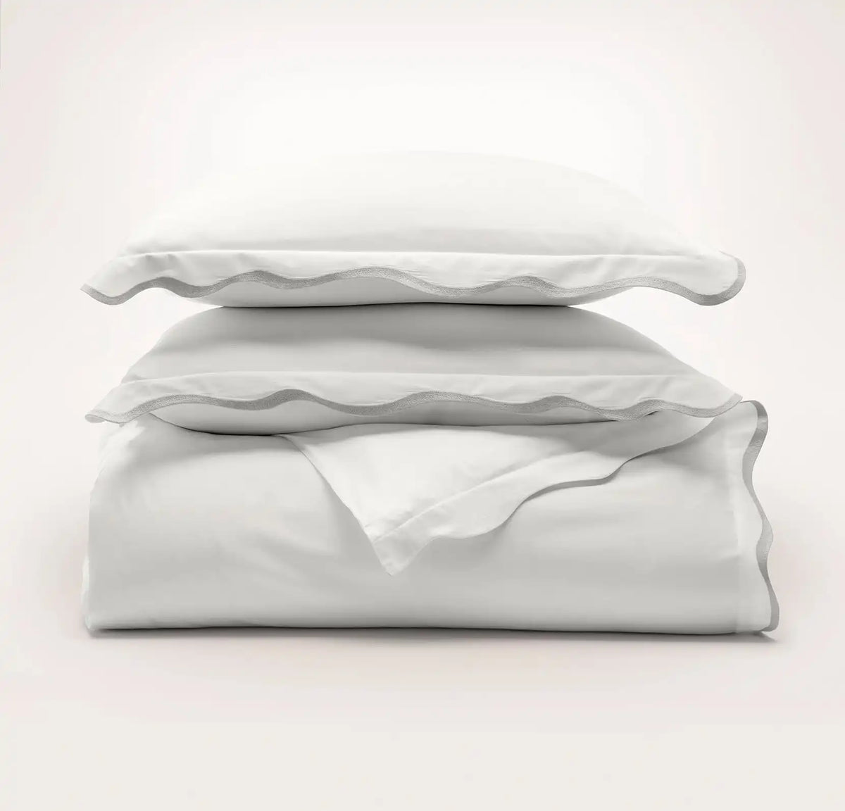 Signature Embellished Duvet Set White/Mist Curved Edge