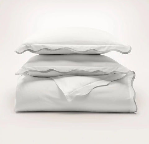 Signature Embellished Duvet Set White/Mist Curved Edge