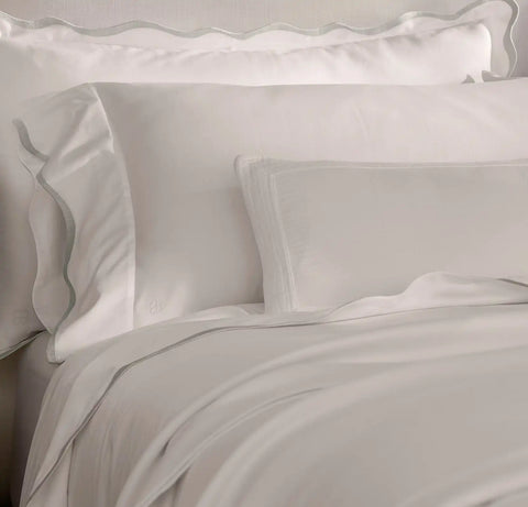 Signature Embellished Pillowcase Set White/Mist Curved Edge