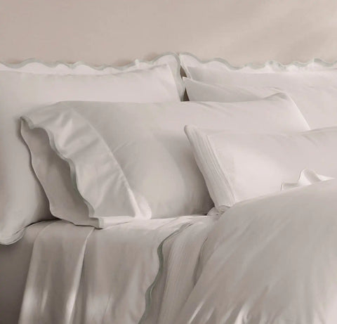Signature Embellished Pillowcase Set White/Mist Curved Edge