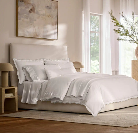 Signature Embellished Sheet Set White/Mist Curved Edge