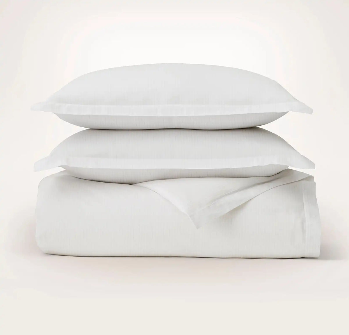Signature Hemmed Duvet Set White/Oak Delicate Stripe